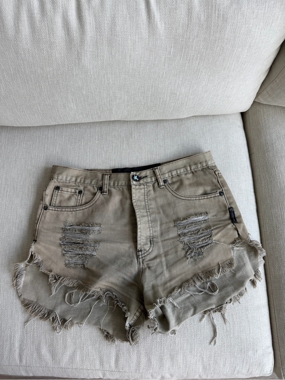 One Teaspoon Distressed Frayed Jean Shorts - Taupe/khaki green